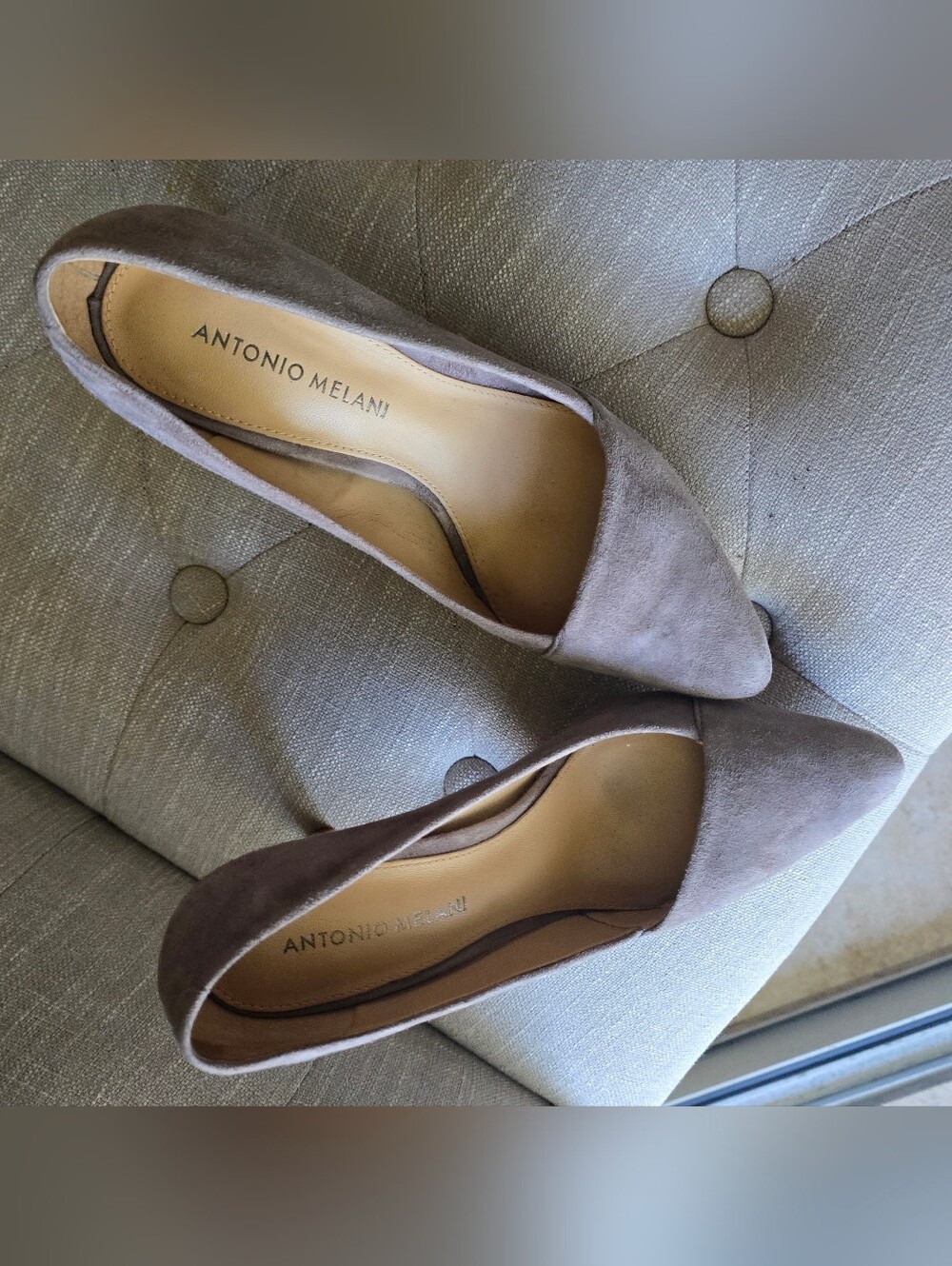 ANTONIO MELANI Taupe Suede Pointed Toe Stiletto Pumps, Sz: 7.5M, Good Condition